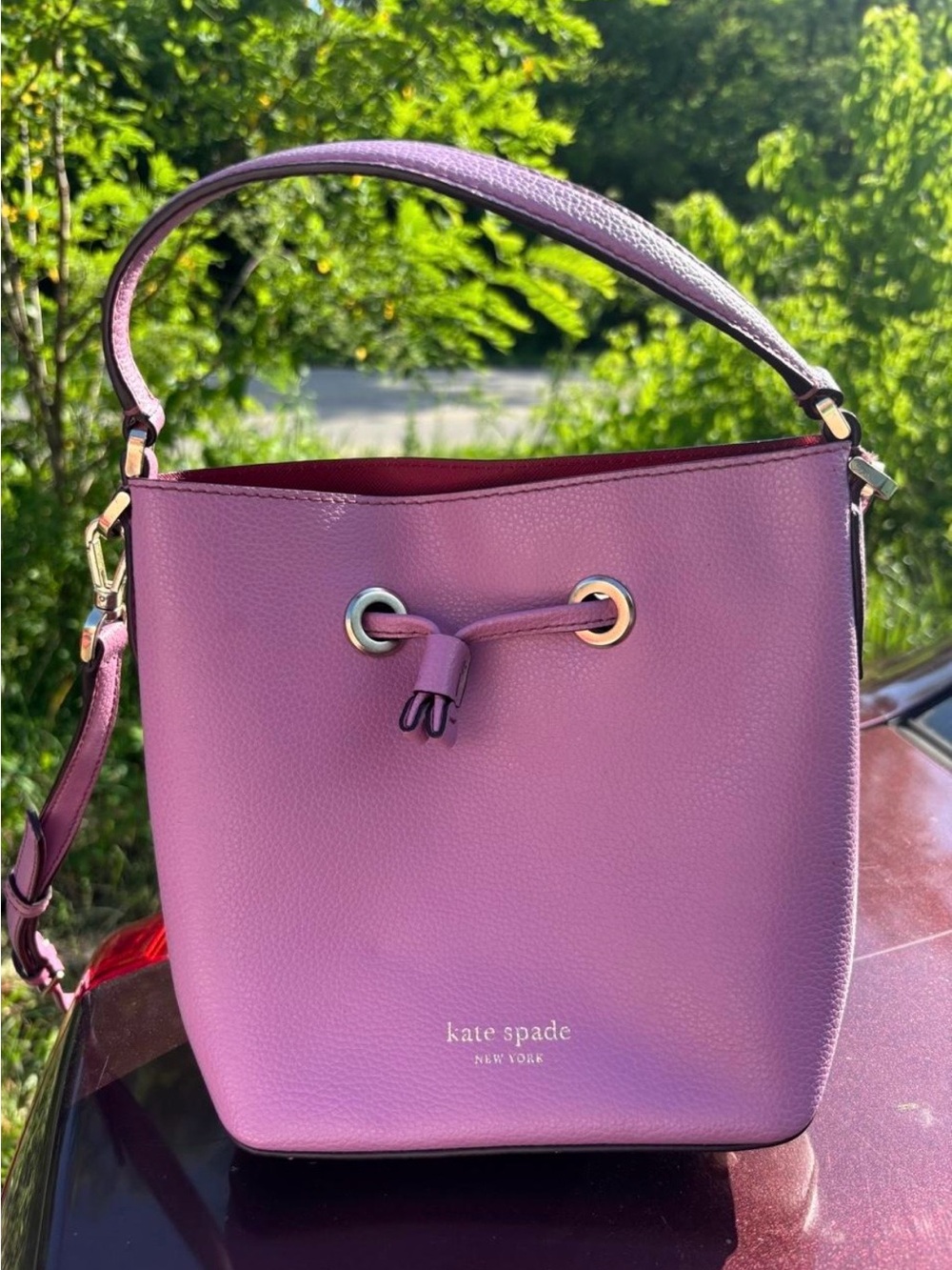 Kate Spade New York lavender leather Bucket Bag